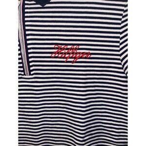 Tommy Hilfiger Women Navy White Stripe 3/4 Sleeve Zip Polo Shirt Size S